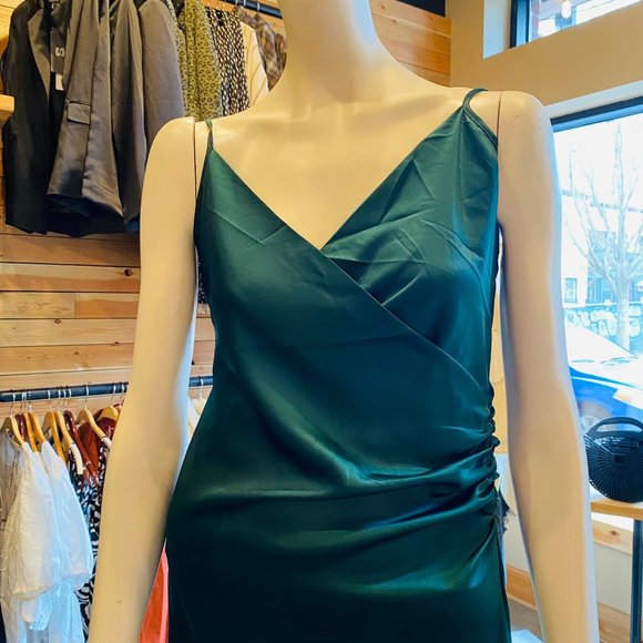 RUCHED WRAP SATIN MIDI DRESS - Picture 6 of 7